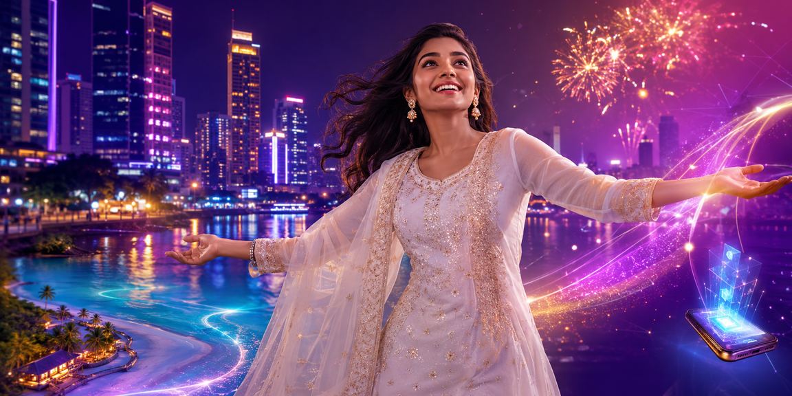 ঢাকায় নিয়ন আলোয় মোবাইল পেমেন্ট করছেন একজন ব্যবহারকারী